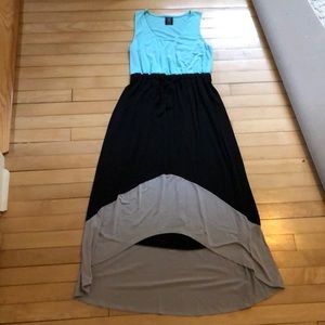Light blue, black, and gray maxi dress
